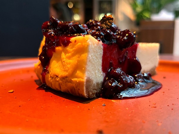 illustrative photo of the blueberry and chilli set cheesecake at Fonda