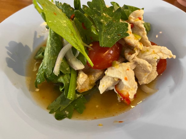 illustrative photo of the poached pork with lime, garlic and chilli dressing at Speedboat Bar Notting Hill