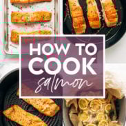 Collage of four methods for how to cook salmon.